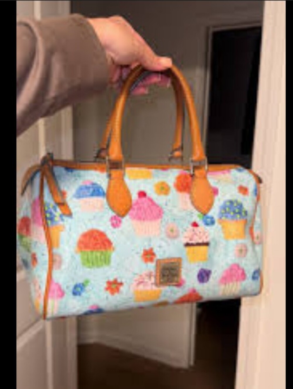 DOONEY & BOURKE  LEATHER RETIRED Cupcake Print Bostonl Handbag with Tan Trim